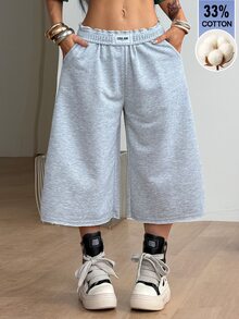 Coolane 女款四季街頭風運動休閒外出居家運動服 翻領長褲 灰色毛衣短褲 適合健身、跑步、運動 33%棉 舒適 - 灰色 - 查看 6