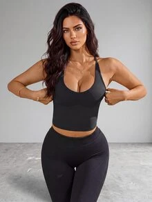 Slayform Slayform Women's Solid Color Fitted Versatile Daily Wear Halter Top - Black - View 3