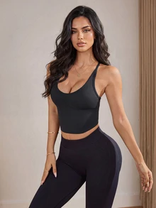 Slayform Slayform Women's Solid Color Fitted Versatile Daily Wear Halter Top - Black - View 7