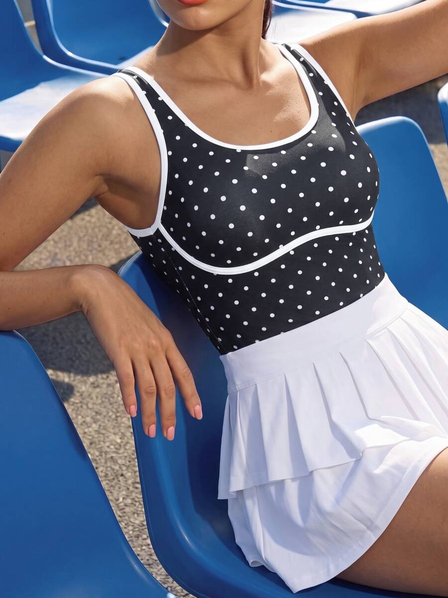 CourtClass Jumpsuit Olahraga Wanita Minimalis Motif Polkadot dengan Blok Warna - MultiWarna - View 1