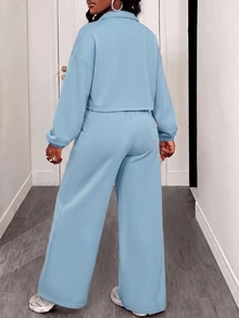 BamGleam Women's Autumn/Winter Casual Top And Pants 2 Pieces Set Everyday Lounge Dusty Blue - Blue - View 3