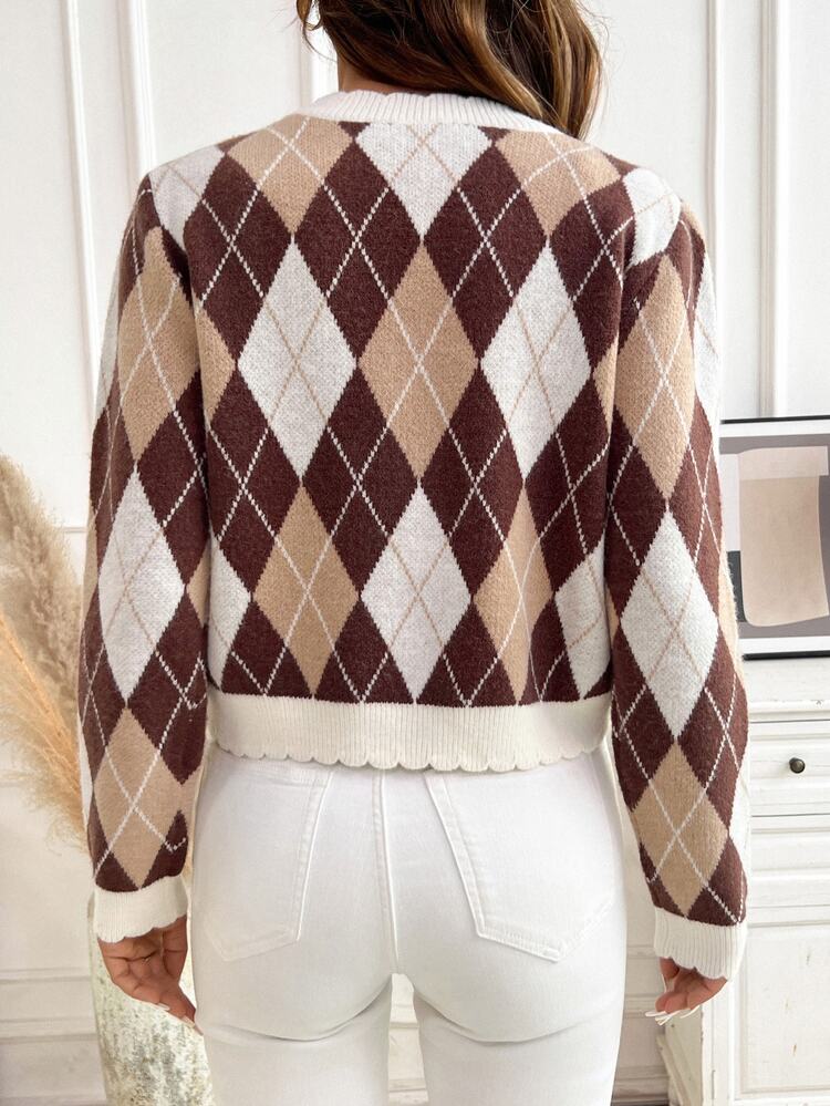 SHEIN Clasi Casual Solid Color Short Hollow-Out Knit Cardigan In Fall/Winter - Brown - View 5
