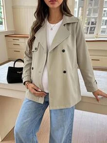 SHEIN Maternity Solid Color Casual Versatile Daily Long Sleeve Jacket Fall - Apricot - View 3