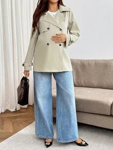 SHEIN Maternity Solid Color Casual Versatile Daily Long Sleeve Jacket Fall - Apricot - View 6