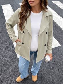 SHEIN Maternity Solid Color Casual Versatile Daily Long Sleeve Jacket Fall - Apricot - View 2