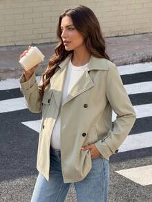 SHEIN Maternity Solid Color Casual Versatile Daily Long Sleeve Jacket Fall - Apricot - View 1