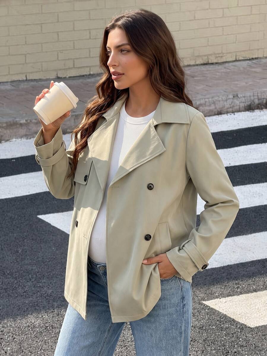 SHEIN Maternity Solid Color Casual Versatile Daily Long Sleeve Jacket Fall - Apricot - View 1