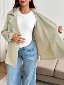 SHEIN Maternity Solid Color Casual Versatile Daily Long Sleeve Jacket Fall - Apricot - View 10