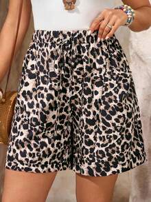 EMERY ROSE Plus Size Women Leopard Print Drawstring Pocket Casual Palazzo, Women Summer Clothes,Spring Vacation - Multicolor - View 4