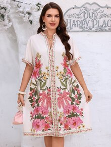 Miaspire 大码女式碎花V领休闲度假连衣裙，适合夏季穿着 - 彩色 - 查看 11