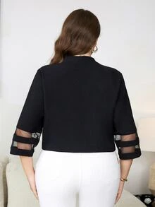 Reflora Plus Size Women's Mesh Patchwork Casual Versatile Daily Jacket Fall - Black - View 3