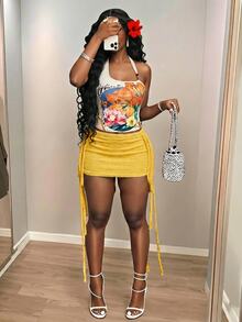 Slaydiva Yellow Sommar Kawaii Night Women's Bohemian Ibiza Skirt Set, Resort Wear Music Festival Outfits,Western Nomadic Style Beach Sunbath Cruise Travel Fall - Yellow - View 5