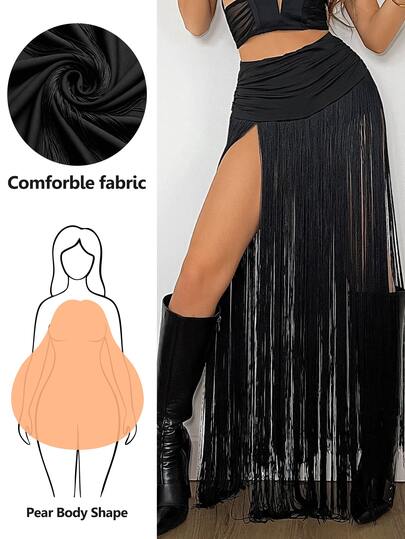 SHEIN Tall CURVE بنطلون طويل متعدد الاستخدامات للنساء بمقاسات كبيرة، بلون موحد، بتصميم مطوي مع حافة مشقوقة وشرابات عصرية