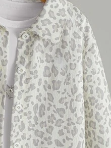 SHEIN 少女襯衫套裝 Y2K 街頭風 長袖上衣 新款秋季款 假日穿搭 豹紋淺灰色襯衫套裝 - 淺灰色 - 查看 7