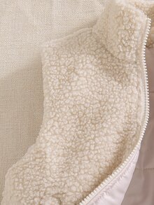 SHEIN Elladie kids 女童冬季新款加厚保暖內裡立領無袖背心，紋理布料，前拉鍊設計，杏色，簡約百搭時尚保暖背心，適合日常穿著 - 杏色 - 查看 10