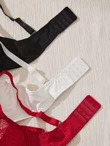 Bralution 3pcs/Set Lace Patchwork Thin Underwire Bra - Multicolor - View 5