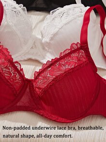 Bralution 3pcs/Set Lace Patchwork Thin Underwire Bra - Multicolor - View 4