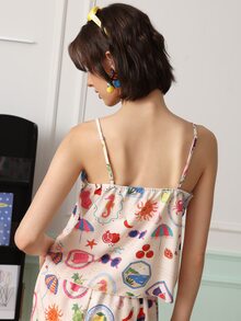 Chillnights Young Shell Lemon Sun Print Camisole Button Woven Single Piece Tank Top Women's Pajama Top - Multicolor - View 2