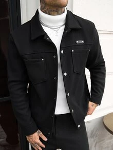 Manfinity CasualCool Men Solid Color Casual Long Sleeve Overcoat, Suitable For Autumn And Winter - Black - View 5