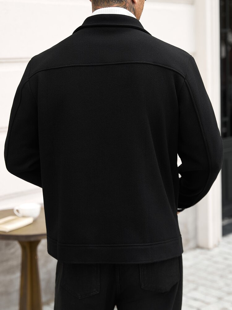 Manfinity CasualCool Men Solid Color Casual Long Sleeve Overcoat, Suitable For Autumn And Winter - Black - View 2