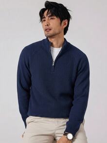 Claim Dot Men's Minimalist Versatile Ribbed Long Sleeve Sweater For Daily Wear Old Money Couple Matching Outfit - Royal Blue - View 2