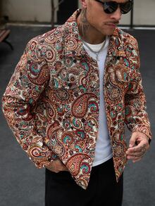 Manfinity CasualCool Men's Paisley Pattern Long Sleeve Single-Breasted Casual Street 80s Jacket Vacation Cruise Autumn - Light Yellow - View 3