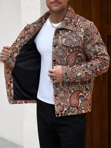 Manfinity CasualCool Men's Paisley Pattern Long Sleeve Single-Breasted Casual Street 80s Jacket Vacation Cruise Autumn - Light Yellow - View 7