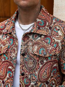 Manfinity CasualCool Men's Paisley Pattern Long Sleeve Single-Breasted Casual Street 80s Jacket Vacation Cruise Autumn - Light Yellow - View 6
