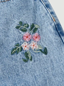 SHEIN PETITE Full Embroidery Non-Stretch Straight Leg Denim Jeans - Blue - View 3