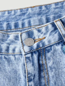 Sweetra Floral Embroidery Wide Leg Jeans Picnic School Blue Floral Autumn Y2k Cute - Blue - View 3