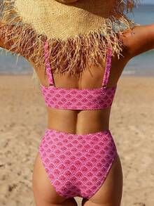 SHEIN Swim 2026春夏甜辣复古比基尼，性感小胸高端性感分体泳衣，完美海滩拍照及温泉度假海滩装扮，女士夏季泳装高腰比基尼套装，适合度假邮轮旅行海滩日光浴等场合。 - 彩色 - 查看 2