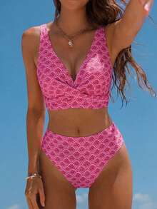 SHEIN Swim 2026春夏甜辣复古比基尼，性感小胸高端性感分体泳衣，完美海滩拍照及温泉度假海滩装扮，女士夏季泳装高腰比基尼套装，适合度假邮轮旅行海滩日光浴等场合。 - 彩色 - 查看 6