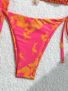 Swim Mod 3pcs/Set Women Spring Break Summer Beachwear Set, Includes Random Print Halter Skirt, Tie-Front Bikini - Multicolor - View 6