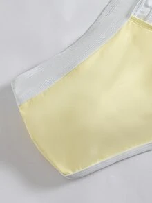 Cévolie Contrast Color One-Shoulder Strap Youthful Vibrant Spring/Summer Beach Outfit Women's Sportswear Set - Yellow - View 9