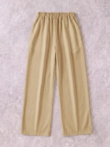 SHEIN Kids Tween Boy Casual Daily Comfortable Letter Print Pattern Straight Leg Loose Woven Pants Suitable For Daily Wear, School, Travel, Vacation, Holiday, Party, Spring, Summer, Autumn, Winter, All Seasons - Khaki - View 6