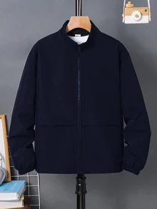 SHEIN Kids Tween Boy Versatile Solid Navy Blue Open Front Long Sleeve Utility Jacket, Suitable For Commuting, School, Daily Casual, Vacation, Travel, Sports, Autumn/Winter - Navy Blue - View 6
