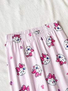 SHEIN 兒童青少年女孩可愛印花針織套頭上衣家居睡衣套裝，買1送1，舒適休閒日常修身貼身款 - 淺粉色 - 查看 4