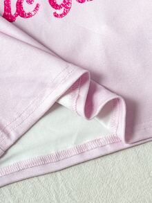 SHEIN 兒童青少年女孩可愛印花針織套頭上衣家居睡衣套裝，買1送1，舒適休閒日常修身貼身款 - 淺粉色 - 查看 6