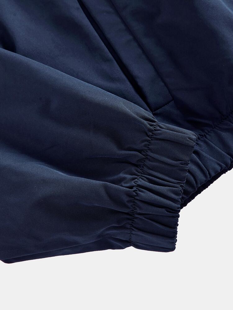 SHEIN Tween Girls Navy Blue 2 Pieces Zip-Up Stand Collar Cardigan Jacket & Loose Pants Set, Fall Outfits, Co-Ords, Sweaters, Fall Tops, Athletic, Sporty - Navy Blue - View 8