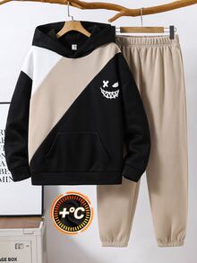 SHEIN 2件組青少年男孩英文字母圖案連帽衛衣與抽繩長褲，冬季返校穿搭 - 彩色 - 查看 9