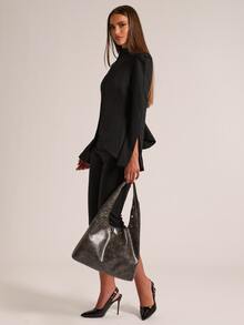 SHEIN BAE Black A Line Peplum Blazer For Women Fall 2026 Elegant Designer Waist Defining Long Sleeve Jacket For Office Night Out Dinner Cocktail Party Holiday - Black - View 8