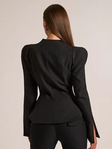 SHEIN BAE Black A Line Peplum Blazer For Women Fall 2026 Elegant Designer Waist Defining Long Sleeve Jacket For Office Night Out Dinner Cocktail Party Holiday - Black - View 2