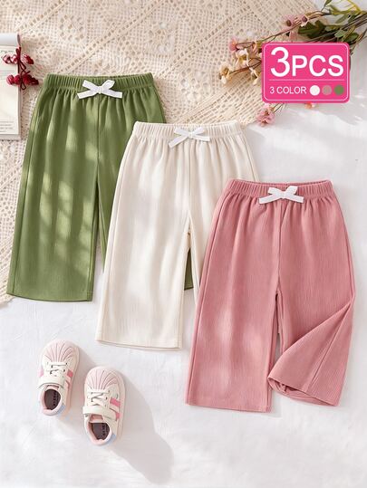 3pcs/Set Green Off-White Dusty Pink Long Pants For Toddlers, Autumn/Winter Daily Wear, Outfit. Corduroy Fabric House Formal Cute Casual