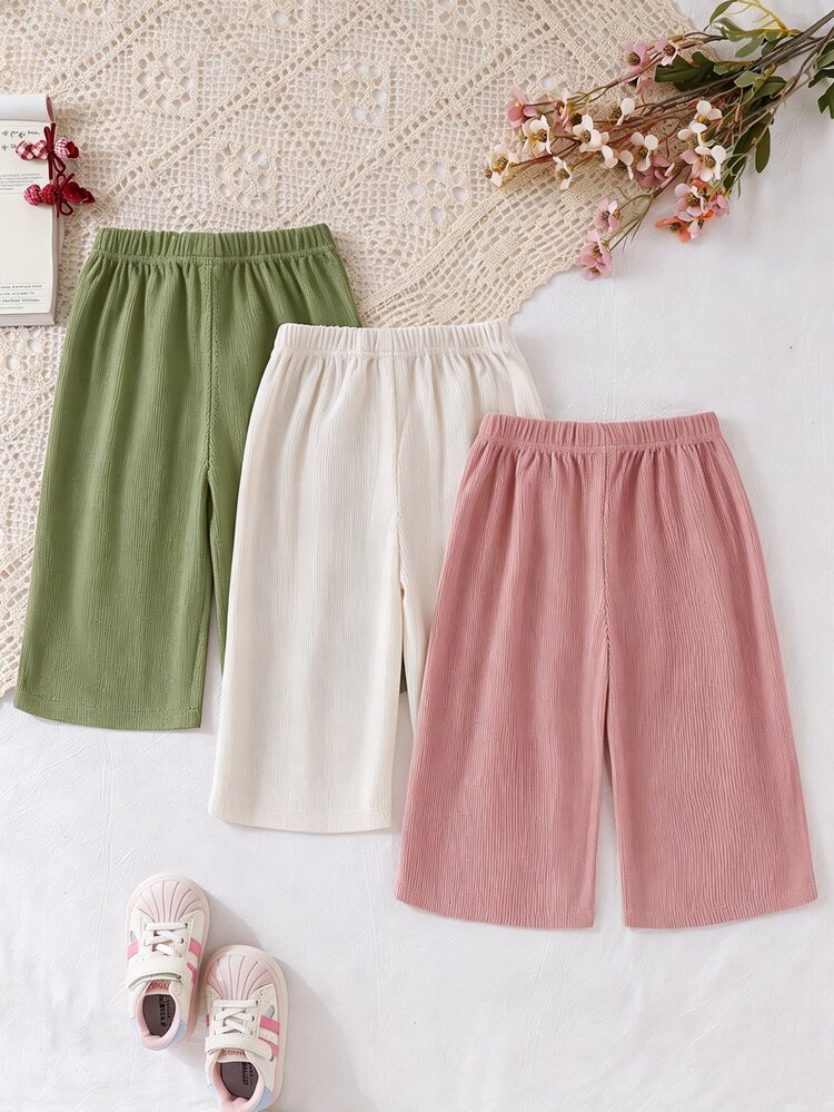 3pcs/Set Pink Brown Black Long Pants For Toddlers, Suitable For Autumn/Winter Daily Wear, Comfortable Outfit. Bowknot Elastic Waistband. Solid Color Corduroy Fabric. Multi-Color, High Cost-Performance - Multicolor - View 2