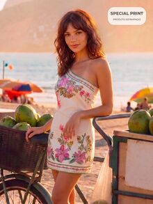 CAJUNI Tropical Vacation Floral Embroidery Mini Dress - Multicolor - View 1