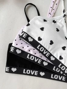 SHEIN Kids Tween Girls 3pcs Minimalist Comfortable Solid Color V-Neck Padded Cotton Strapless Bra Set Polka Dot Heart All Season - Multicolor - View 8