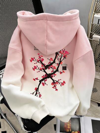 Resyla Women's Letter & Branch Print Long Sleeve Casual Sweatshirt