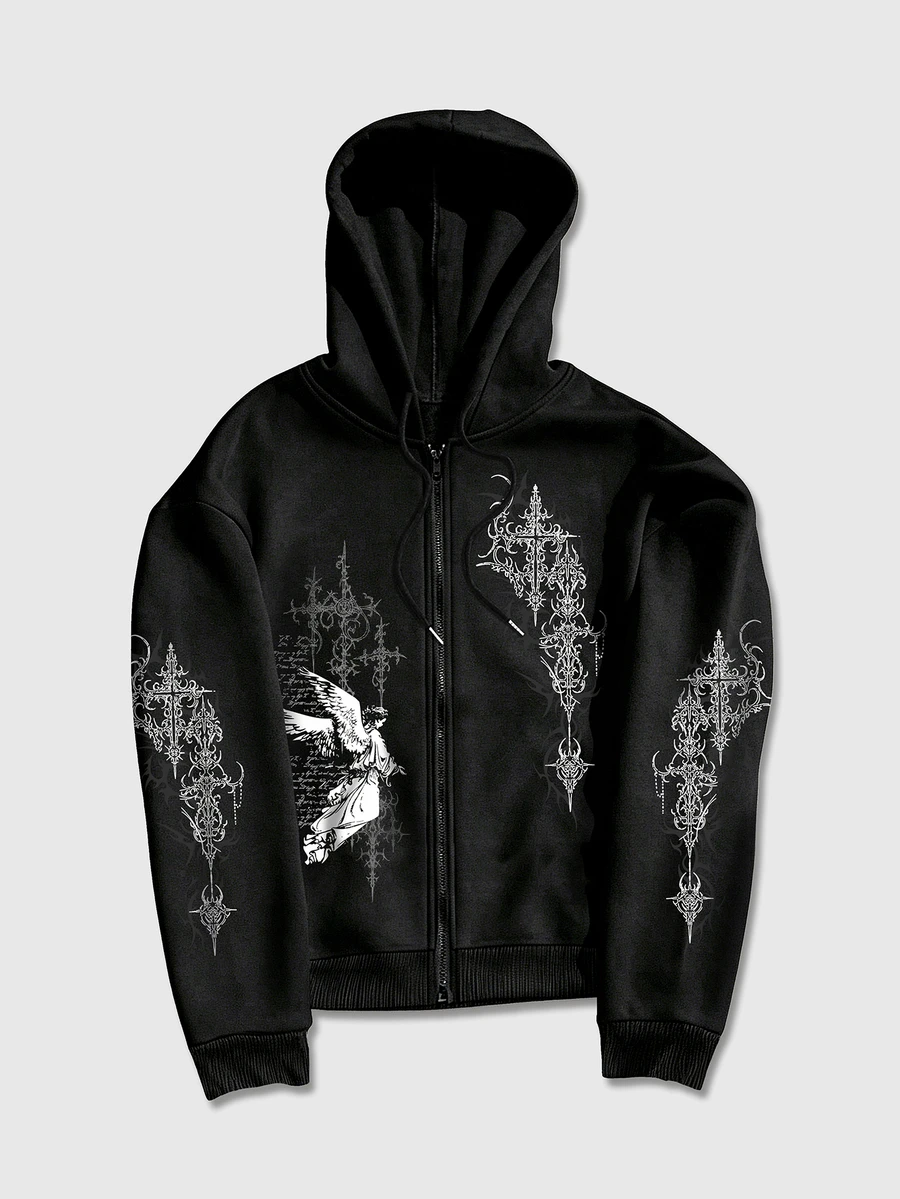 ROMWE MEN Street Life Men's Plus Size Cross & Angel Print Hoodie - Black - View 1
