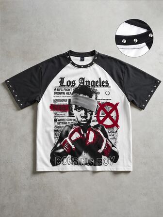 Street Life Camiseta casual de manga corta con estampado de eslogan & personaje para hombre