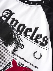 ROMWE MEN Street Life Men's Slogan & Character Print Raglan Short Sleeve Casual T-Shirt - White - View 2